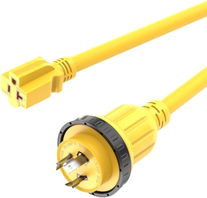 ADCAUDX 1FT 30-Amp to 15-Amp Marine-Shore Power-Adapter NEMA L5-30P to 5-15/20R,10AWG 30Amp to 20Amp T Blade Marine Adapter Plug,Twist Lock 125V 30A to 20A/ 15A Household Outlet Pigtail Boat - Image 3
